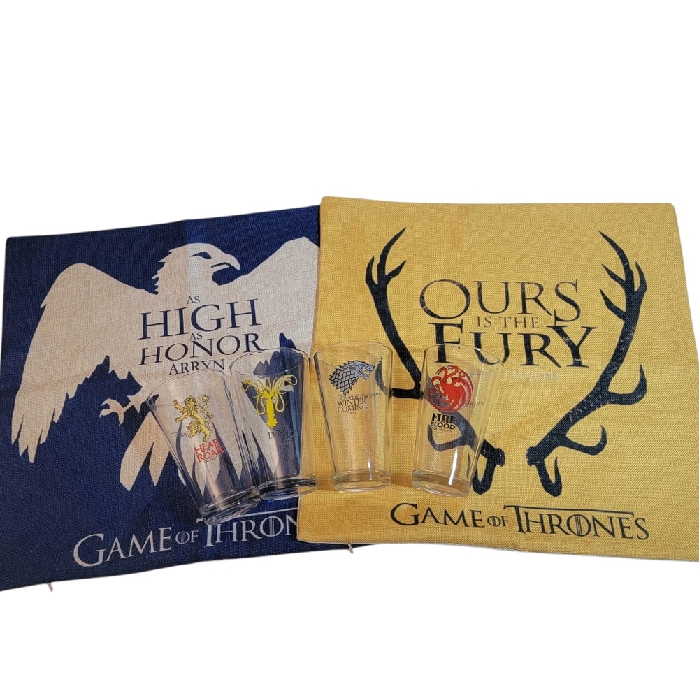 Game Of Thrones Bundle Pint Glasses + Decorative Pillow Cases